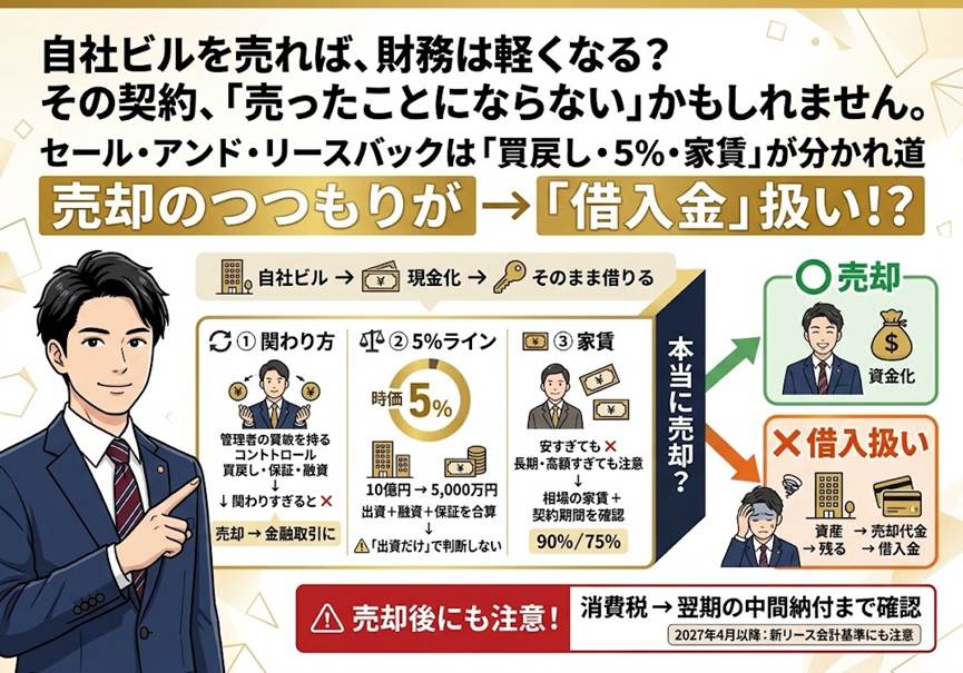自社ビルを売って借り続ければ資金化できる、と思っていませんか？——セール・アンド・リースバックで「売ったことにならない」3つの分かれ道