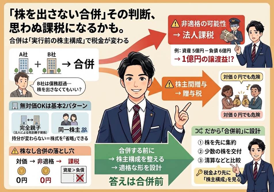 その合併、株を出しますか、出しませんか？──"対価ゼロ"が生む思わぬ課税