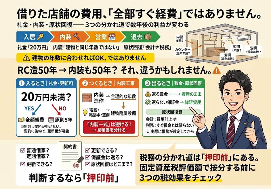 借りている店舗の内装工事、建物と同じ年数で償却していませんか？——事務所・店舗を「借りる側」で損をしない3つの分かれ道