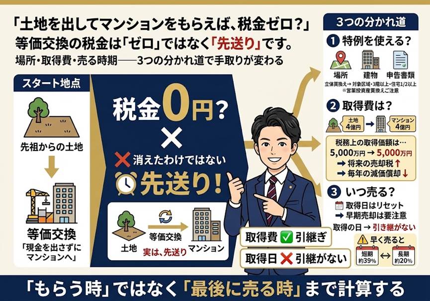 土地を出してマンションをもらえば、税金はゼロ？——等価交換で損しない3つの分かれ道