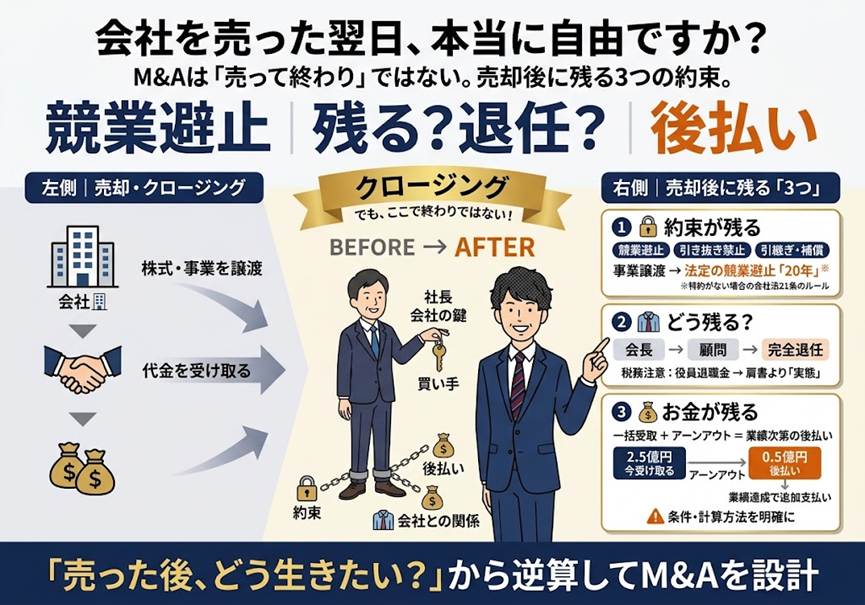 会社を売ったら、社長は明日から自由ですか?──クロージング後に残る“約束”と、譲渡後の関わり方を決める3つの視点