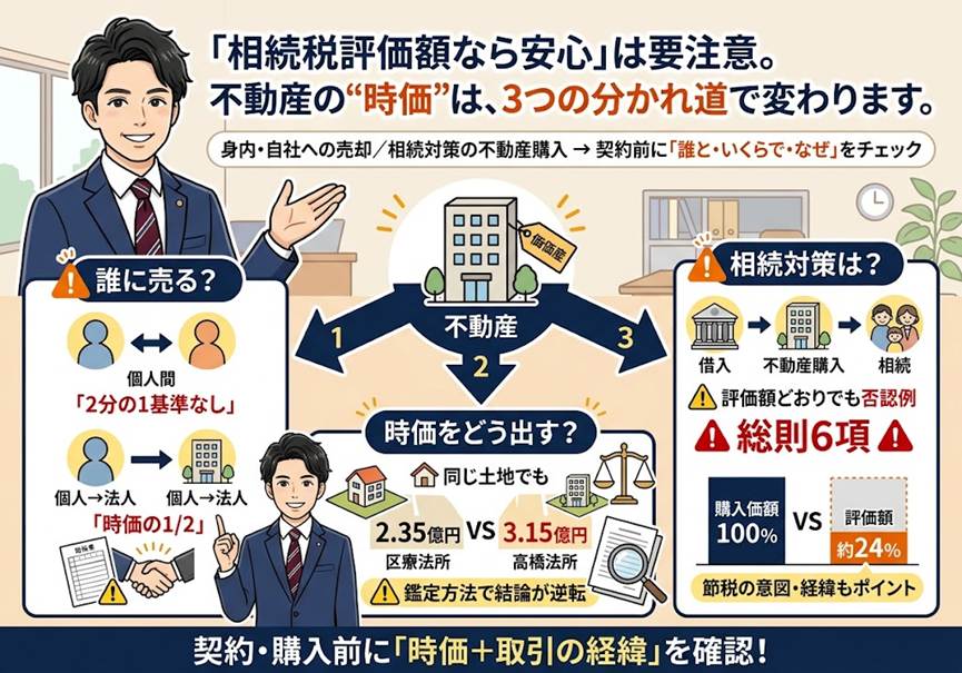 不動産を身内や自社に売るなら「相続税評価額どおりなら安心」と思っていませんか？——時価の算定方法と場面で結果が変わる3つの分かれ道