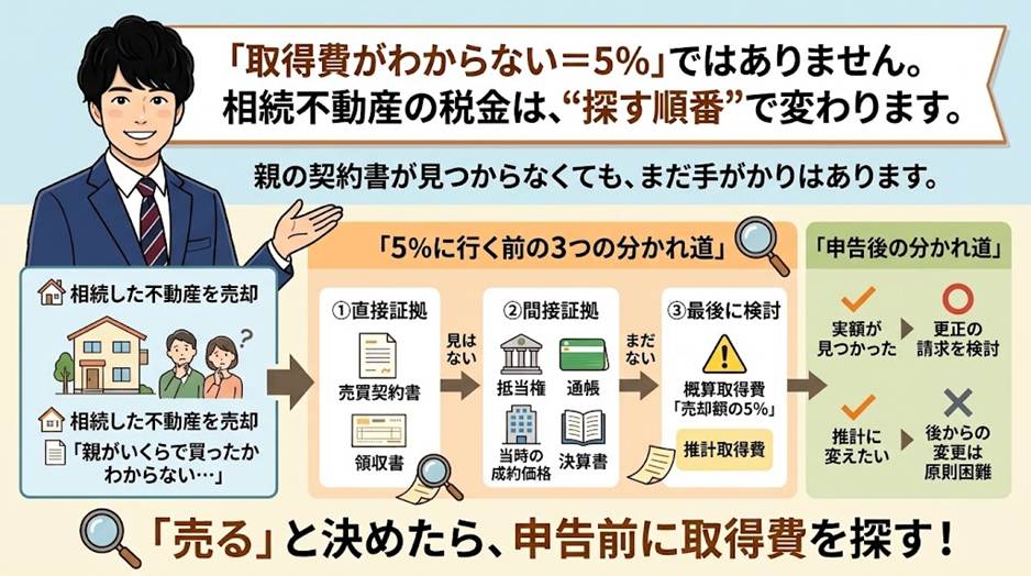「取得費がわからないから仕方ない」で諦めていませんか？——相続した不動産を売るときに結果が変わる3つの分かれ道