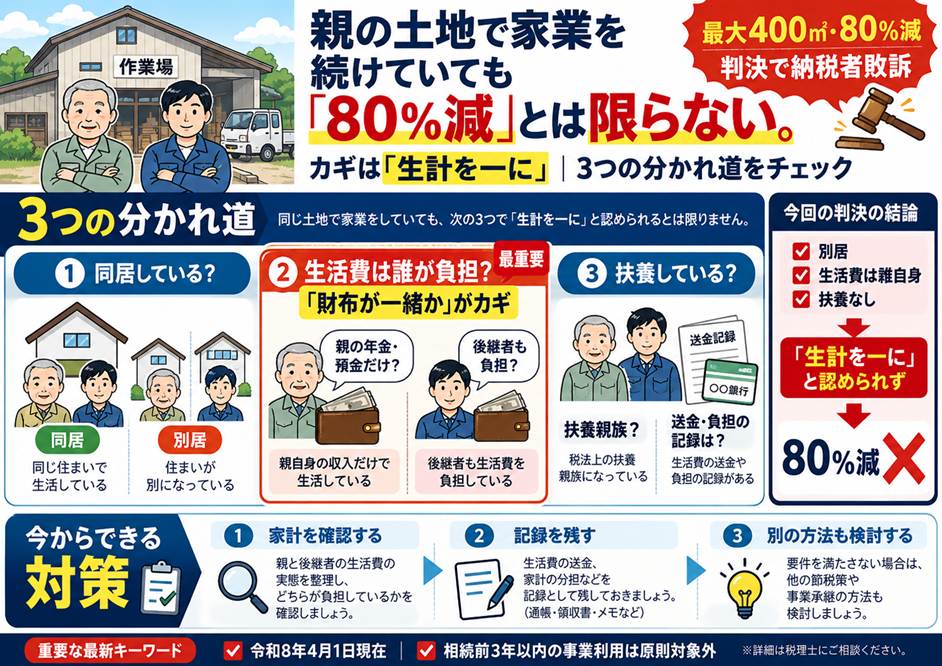 親の土地で家業を続けていれば相続税は8割減？——判決から学ぶ「生計を一に」を分ける3つの分かれ道