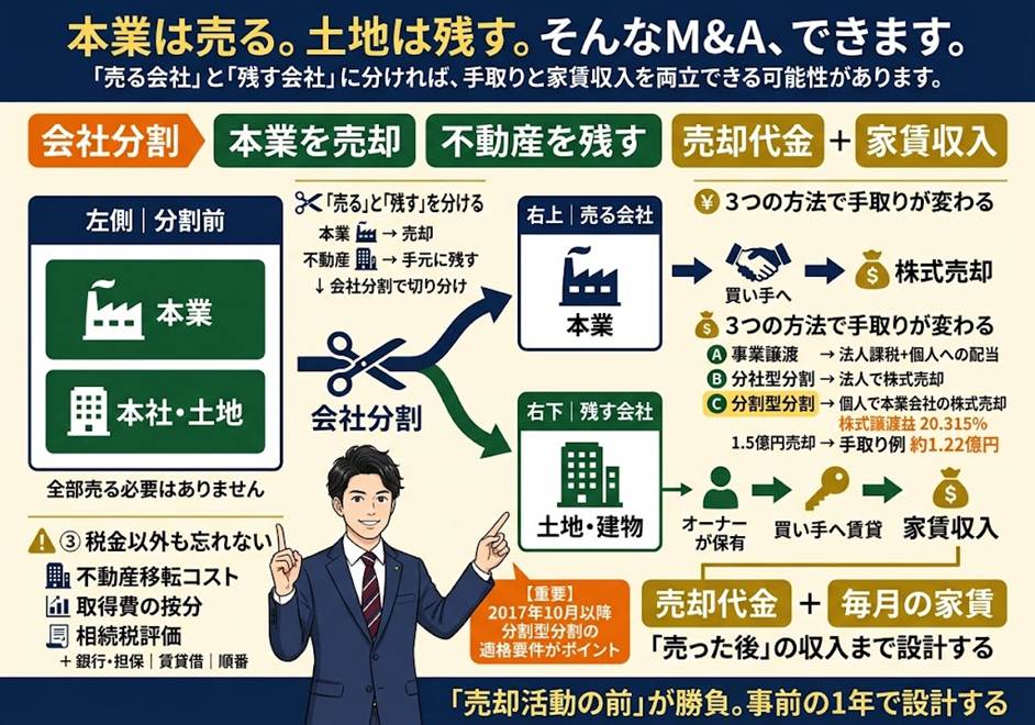 「本業は売りたい、でも本社の土地は残したい」は叶いますか?──会社分割で“売る会社”と“残す会社”を分ける3つの視点