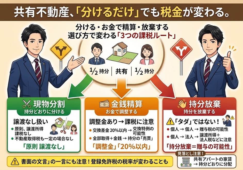 「共有の不動産を分けるだけなら税金はかからない」と思っていませんか？——共有物分割・持分放棄で結果が変わる3つの課税の分かれ道